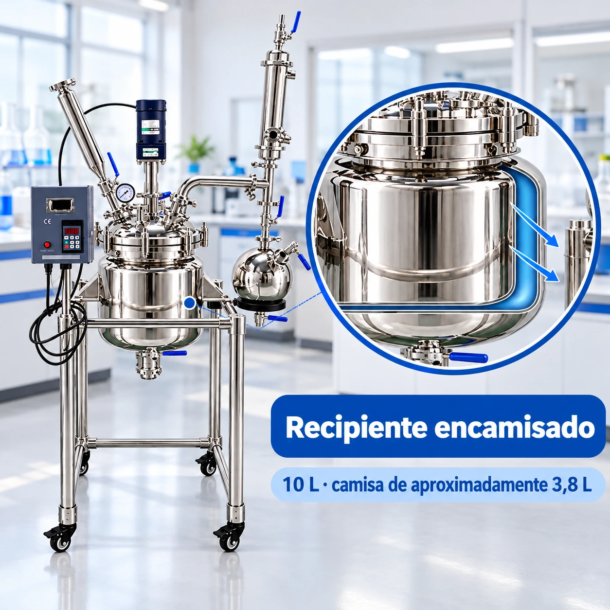 Recipiente de 10 litros y camisa térmica del reactor SS-10L 04 ss 10l detalle recipiente encamisado