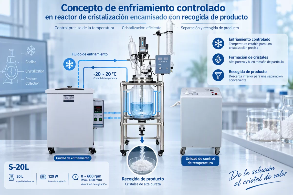 Cristalización: coordinación entre enfriamiento, agitación y separación Concepto de enfriamiento controlado en reactor de cristalización encamisado con recogida de producto