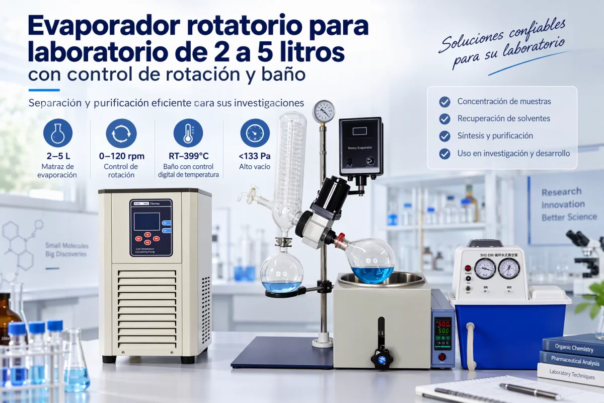 Serie RE de evaporadores rotatorios para laboratorio Evaporador rotatorio para laboratorio de 2 a 5 litros con control de rotación y baño