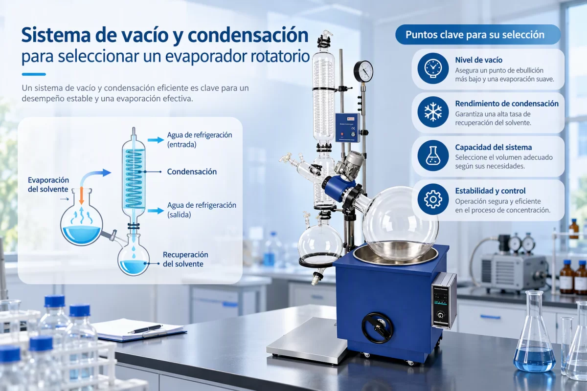 Equilibrio entre evaporación, refrigeración y presión de trabajo Sistema de vacío y condensación para seleccionar un evaporador rotatorio